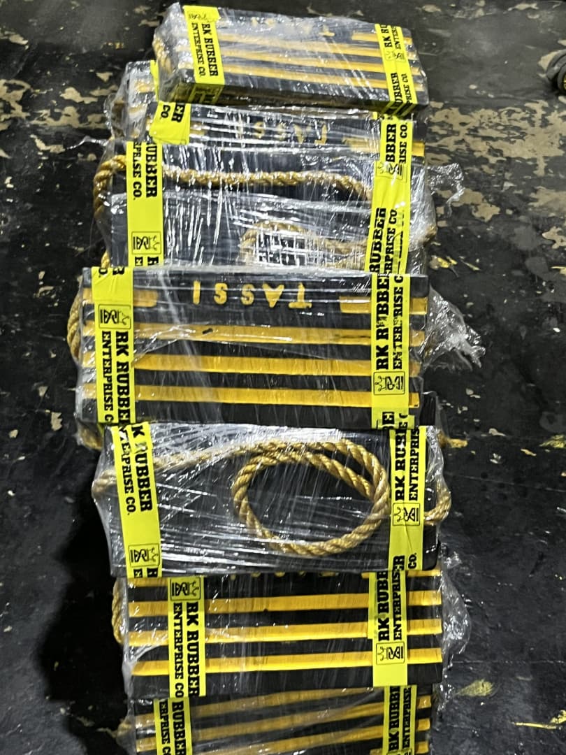 Rubber Wheel Chock Yellow Wrapped